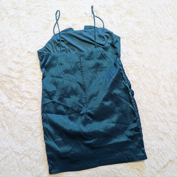 Y2K Vintage Cindy USA Iridescent Aqua Taffeta Cocktail Dress with Shrug Size 3XL - Picture 5 of 16